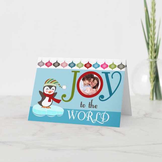Carte de voeux photo de Noël Pingouin joyeux (Devant)