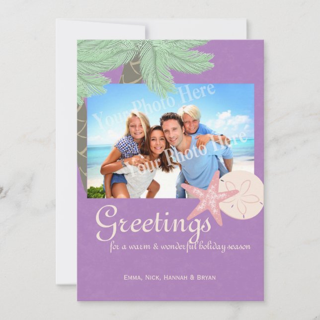 Carte de vœux photo de vacances à la plage festive (Devant)