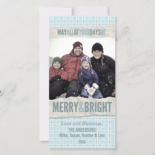 Carte de vœux photo de vacances Aqua Winter Plaid 