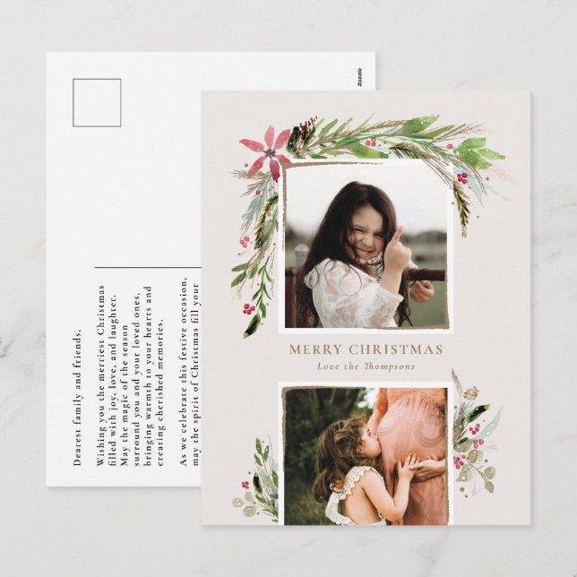 Carte de vœux photo de vacances avec feuillage d'h (Devant / Derrière)