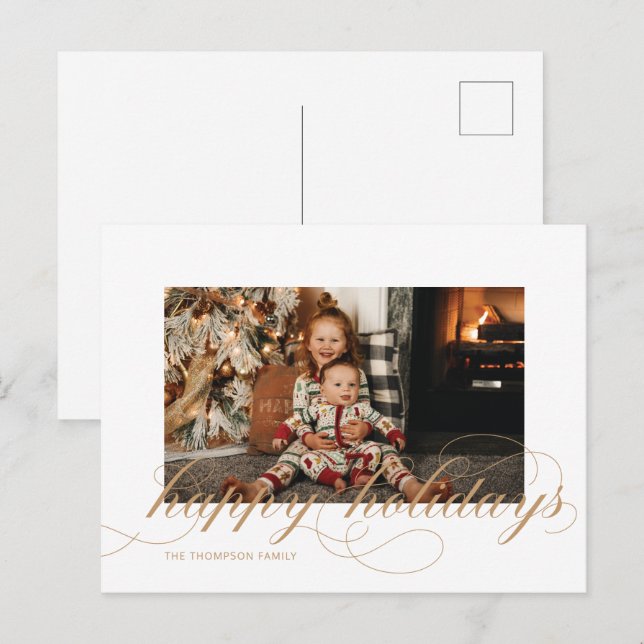 Carte de vœux photo élégante Joyeuses Fêtes écritu (Devant / Derrière)