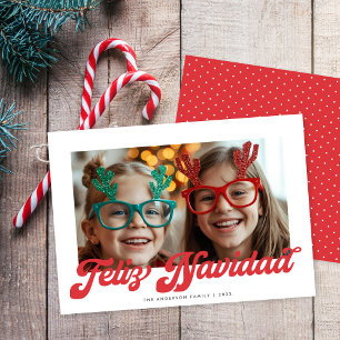 Carte de vœux photo Feliz Navidad écriture rétro r