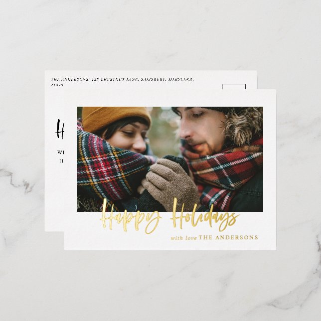 carte de vœux photo fêtes joyeuses en feuille méta (Recto/Verso)