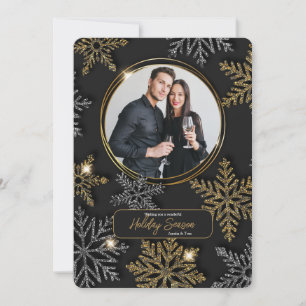 Carte de vœux photo Flocons d'argent et d'or