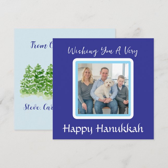 Carte de vœux photo HANUKKAH Arbres d'hiver enneig (Devant / Derrière)