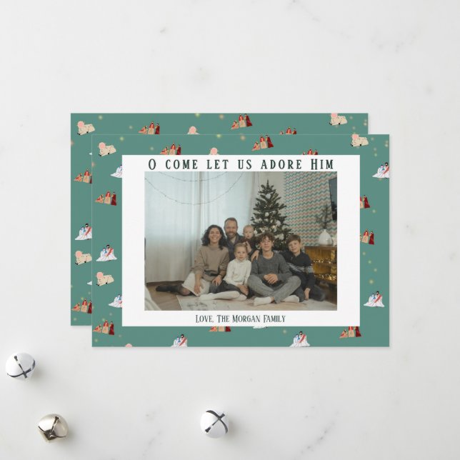Carte de vœux photo motif de la Nativité (Devant/Arrière en situation)