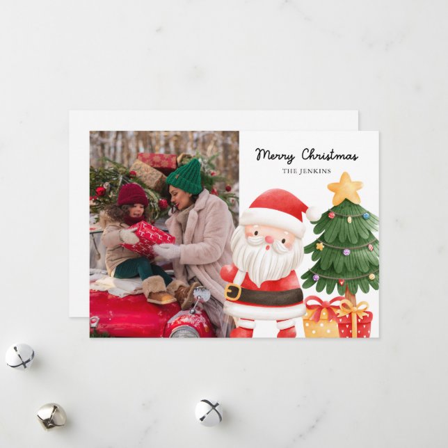 Carte de voeux photo Père Noël pour Noël amusant (Devant/Arrière en situation)