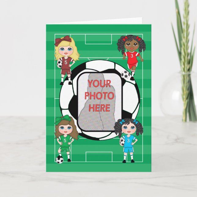 Carte de voeux photo pour filles de soccer mignonn (Devant)