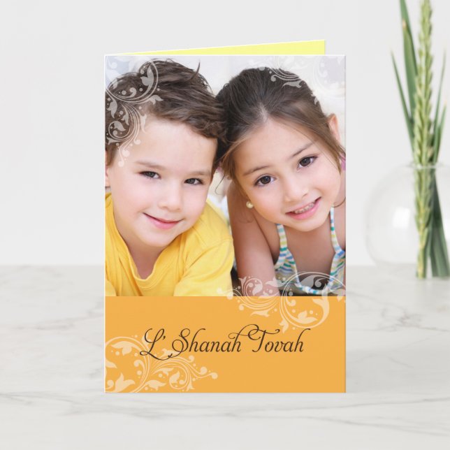 Carte de vœux photo Rosh Hashanah aux fleurs tourb (Devant)