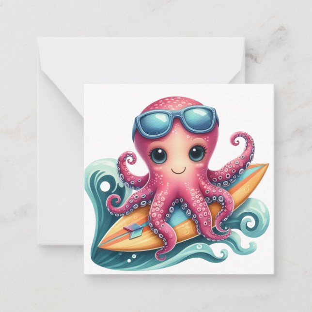 Carte de voeux Pieuvre Surfant (Devant)