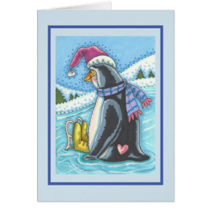 CARTE DE VOEUX PINGOUIN FROID EN BAS COEUR CHAUD B