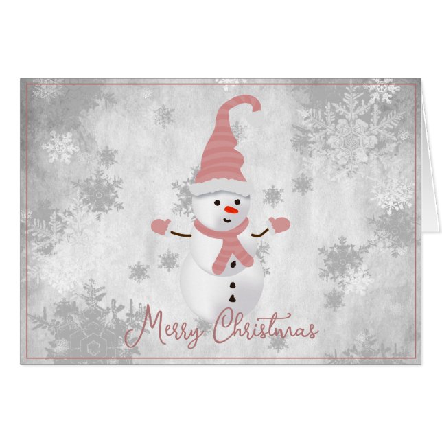Carte de voeux Pink Cute Snowman Holiday (Devant horizontal)