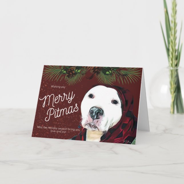 Carte de vœux Pit Bull Christmas "Joyeux Pitmas" (Devant)