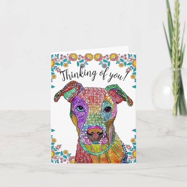 Carte de voeux Pitbull mignonne et colorée (Devant)