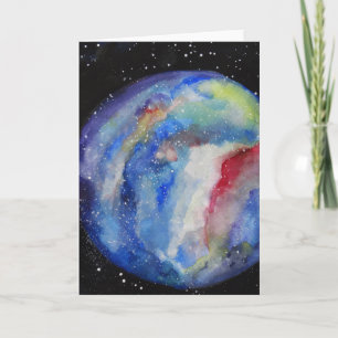 Carte de voeux Planète Espace aquarelle Art
