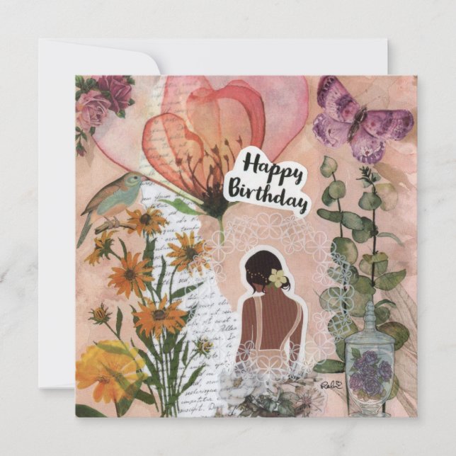 Carte de voeux Plat Anniversaire Florale (Devant)