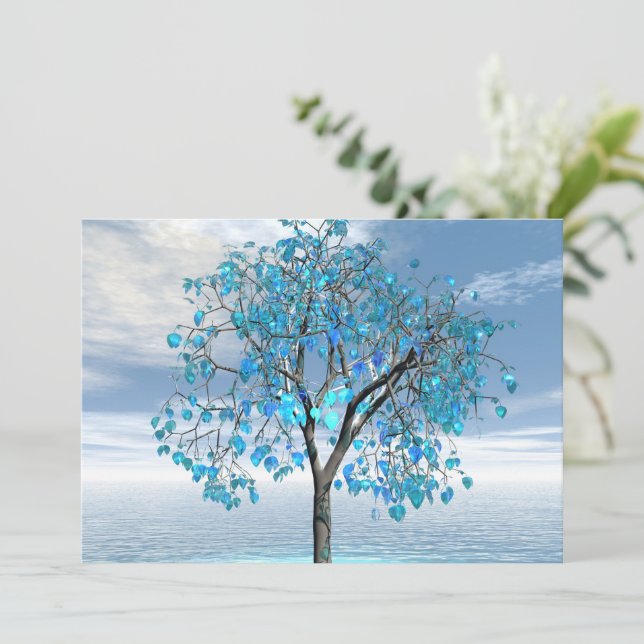 Carte de voeux Plat Arbre Bleu Crystal (Debout devant)