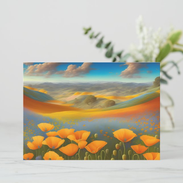 Carte de voeux plat Art numérique Dreamy Poppies (Debout devant)