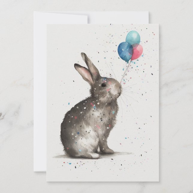 Carte de voeux Plat Bunny Birthday Balloons (Devant)