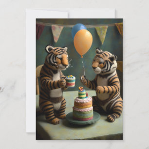 Carte de voeux plat d'anniversaire de tigres à feu