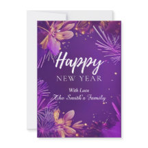 Carte de vœux plat Nouvel An Fleur Violette