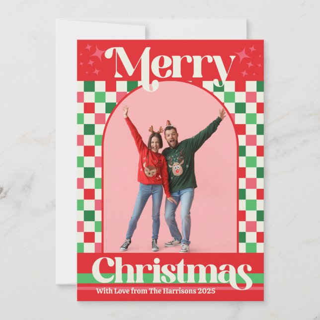 Carte de vœux plat rétro joyeux Noël (Devant)