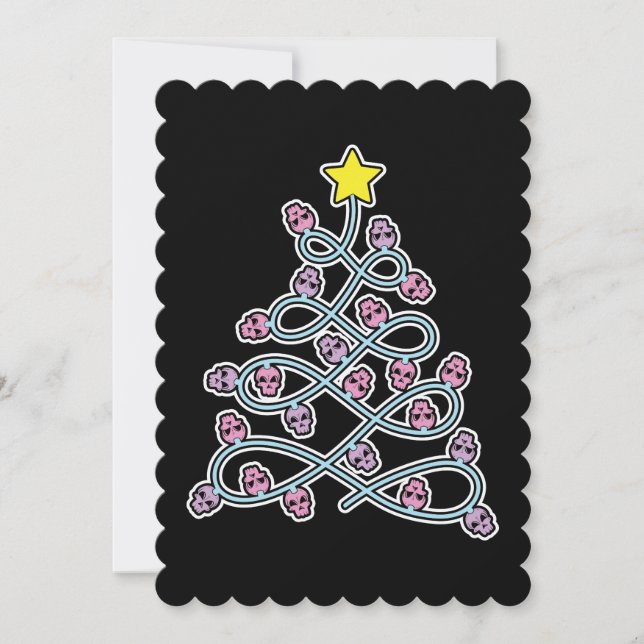 Carte de vœux plate avec arbre de Noël et crânes g (Devant)