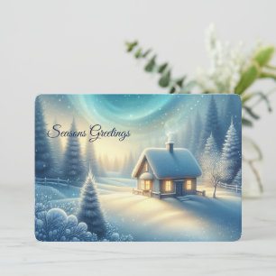 Carte de vœux plate Cabane d'hiver paisible
