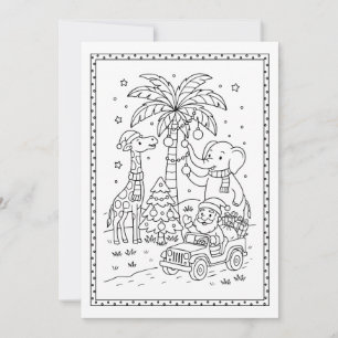 Carte de vœux plate de coloriage d'animaux de safa