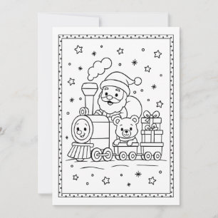 Carte de vœux plate de coloriage de Noël de Santa