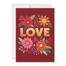 Carte de vœux plate élégante avec fleurs LOVE
