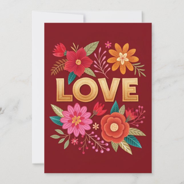 Carte de vœux plate élégante avec fleurs LOVE (Devant)
