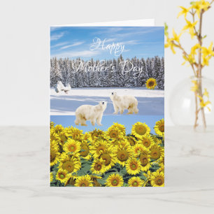 Carte de voeux pliée à l'ours polaire floral de to