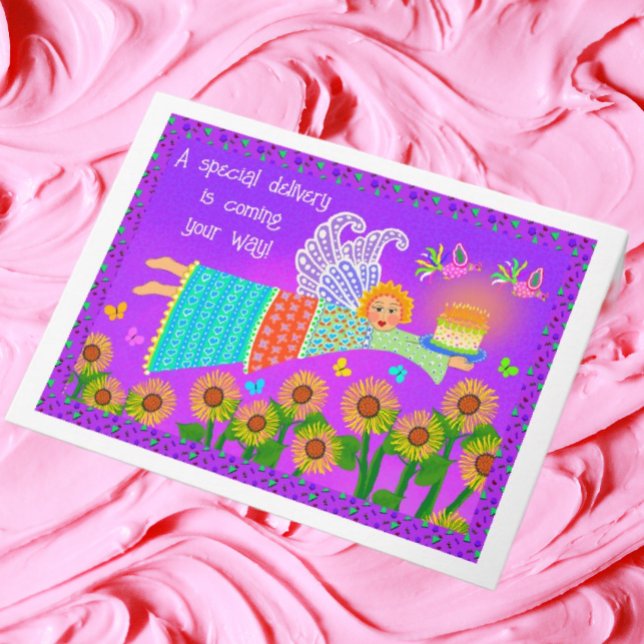 Carte de voeux pliée Anniversaire Ange (Créateur téléchargé)