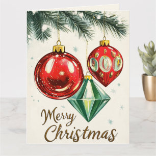 Carte de vœux pliée avec ornements de Noël vintage