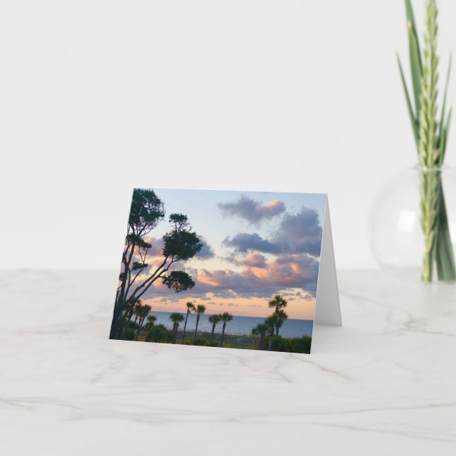 Carte de voeux pliée avec photo du coucher du sole (Devant)