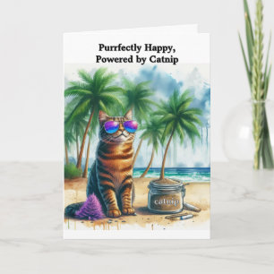 Carte de vœux pliée "Be Happy" à l'herbe à chat dr