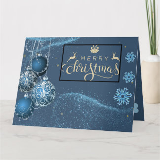 Carte de vœux pliée Bleu et Argent Joyeux Noël