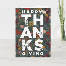 Carte de voeux pliée bon thanksgiving Floral