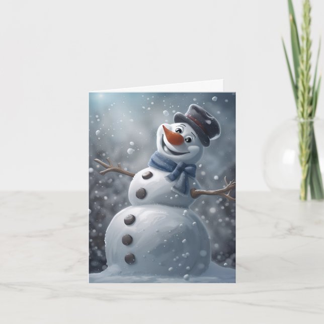 Carte de vœux pliée bonhomme de neige (Devant)