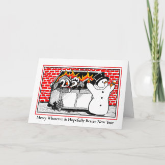 Carte de vœux pliée - Bonhomme de neige feu de pou