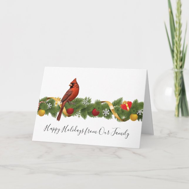 Carte de voeux pliée Cardinal Et Garland de Vacanc (Devant)