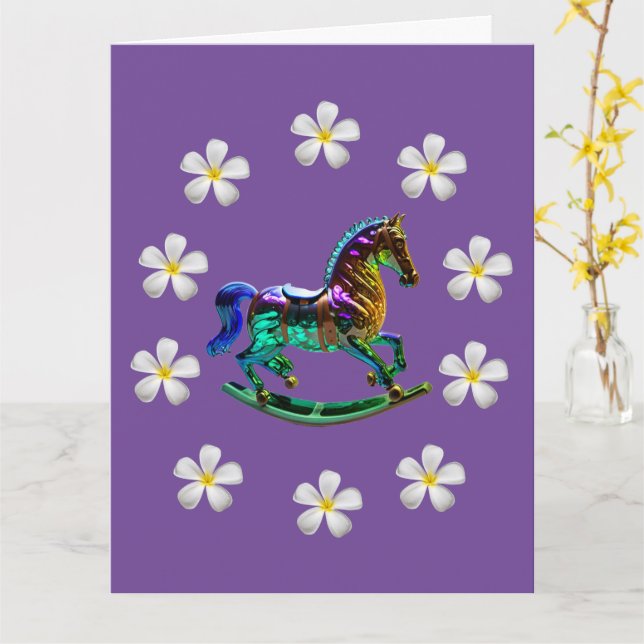 Carte de vœux pliée Cheval à bascule 21,59 x 27,94 (Fleur jaune)