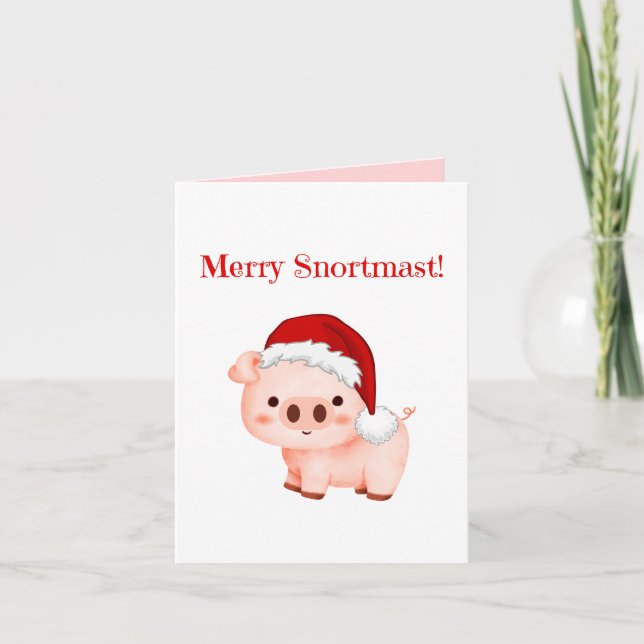 Carte de vœux pliée cochons Joyeux Groin Noël (Devant)