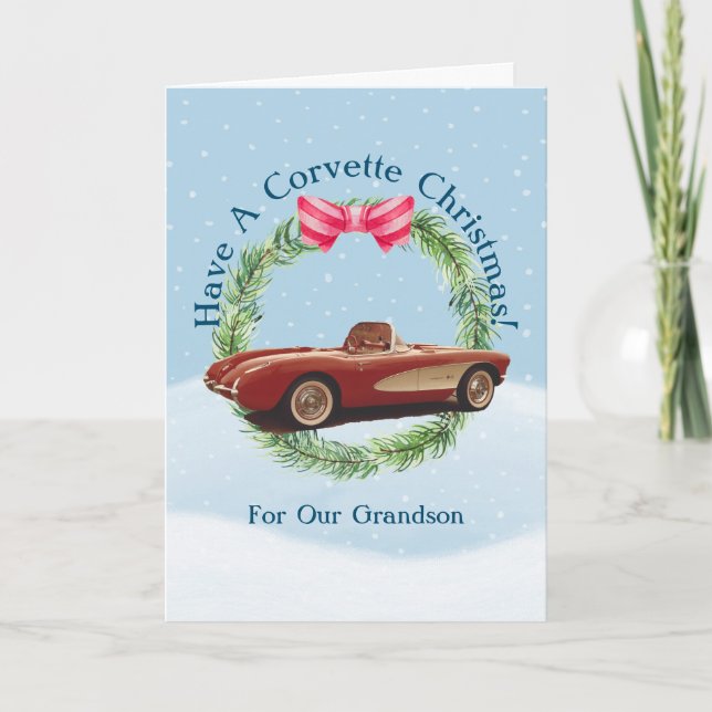 Carte de voeux pliée de Noël Corvette (Devant)