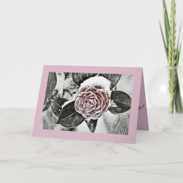 Carte de voeux pliée de Rose givré à neige (Devant)
