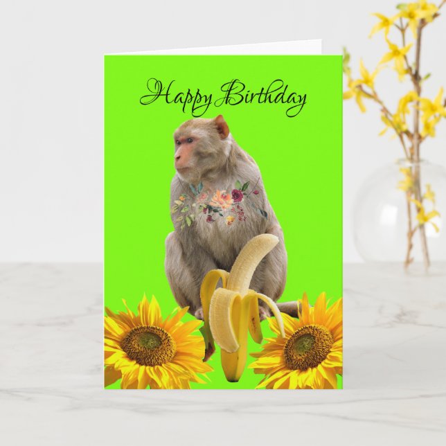 Carte de voeux pliée de Singe de tournesol (Fleur jaune)