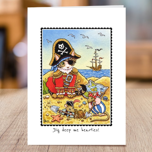 Carte de voeux pliée de souris de chat de pirate W (Créateur téléchargé)