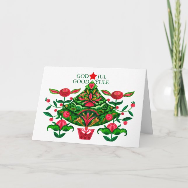 Carte de voeux pliée Dieu Noël scandinave 3 (Devant)