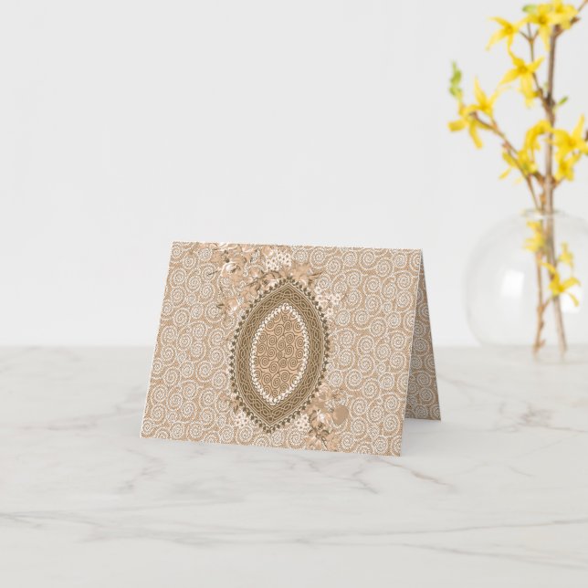 Carte de vœux pliée élégante en beige à motif de m (Fleur jaune)